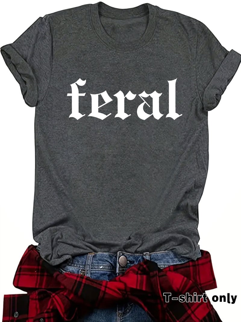 Independent Station Feral Letters New Round Neck Loose Short Sleeve Casual T-Shirt Women - Image 2