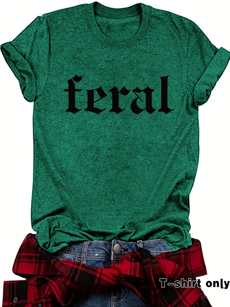 Independent Station Feral Letters New Round Neck Loose Short Sleeve Casual T-Shirt Women - Image 5