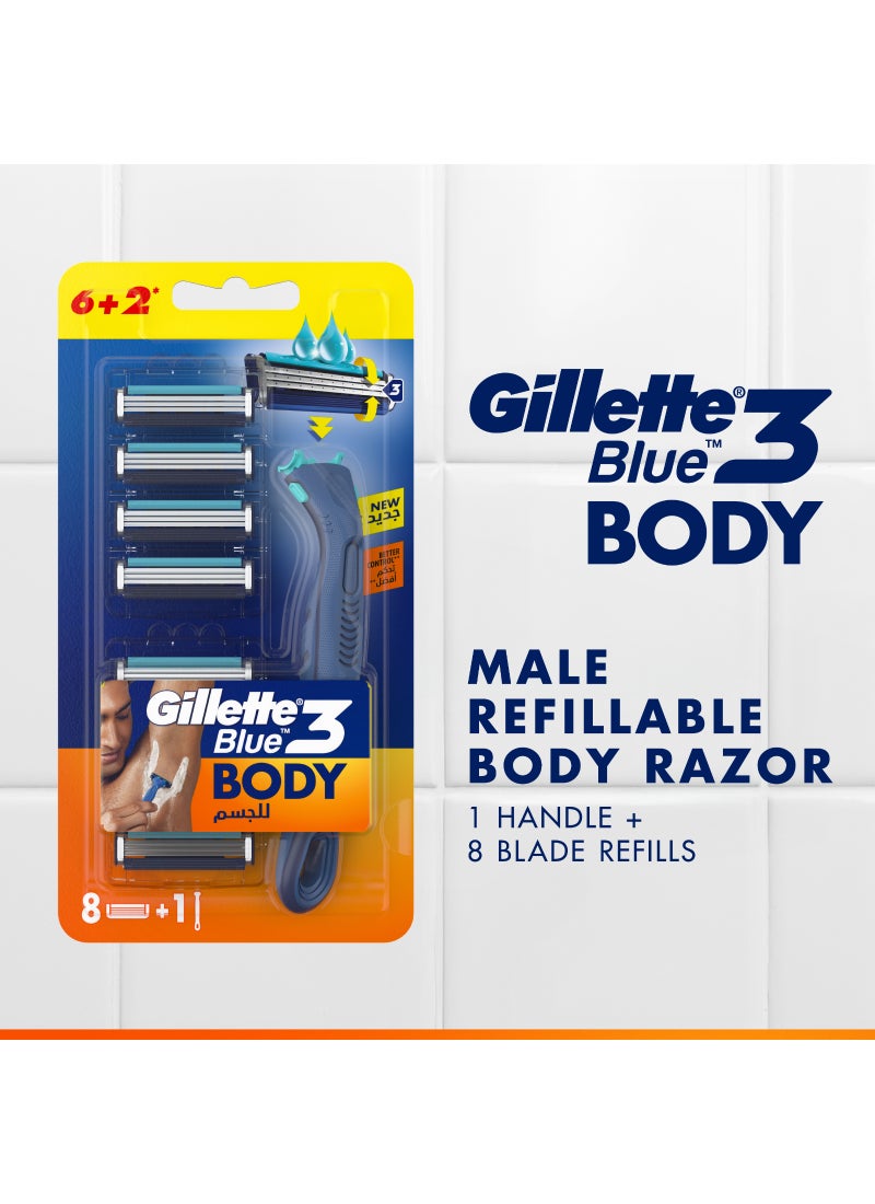 Gillette شفرة الجسم الزرقاء 3: 1 مقبض + 8 شفرات بديلة - Image 4
