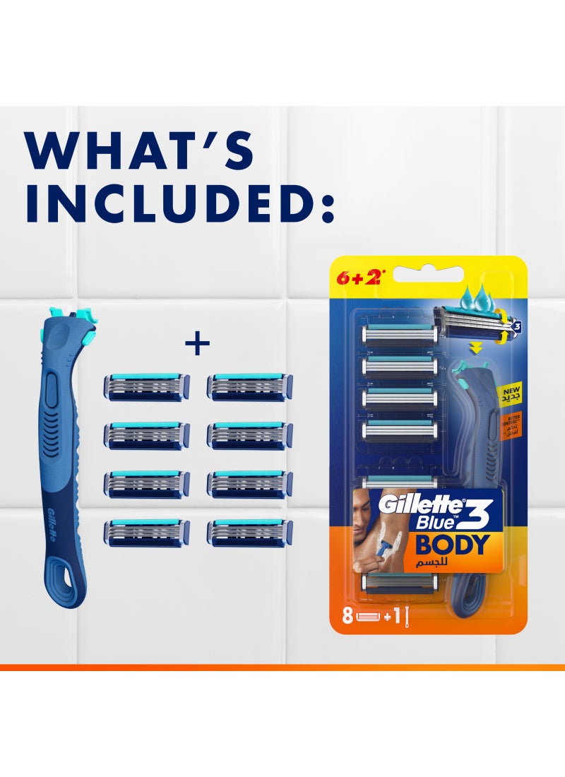 Gillette شفرة الجسم الزرقاء 3: 1 مقبض + 8 شفرات بديلة - Image 3