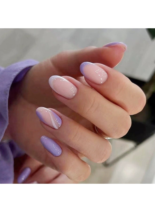 Goolsky Premium Short Press-on Nails with Pink Purple Wave Pattern for Soft Charm
