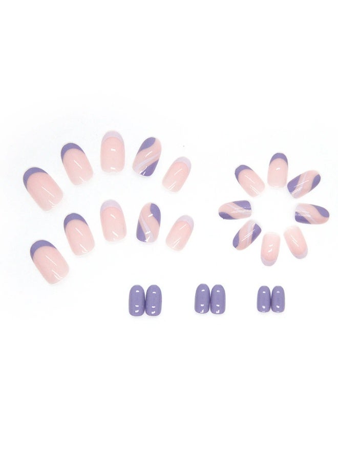 Goolsky أظافر ضغط قصيرة مميزة بنمط موجة وردية بنفسجية لسحر ناعم - Image 2