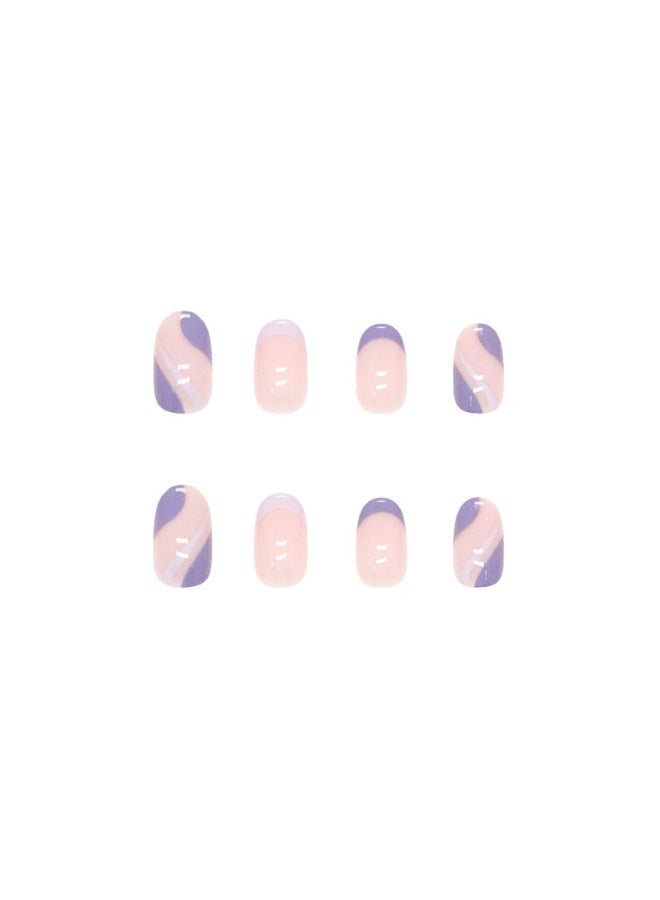 Goolsky أظافر ضغط قصيرة مميزة بنمط موجة وردية بنفسجية لسحر ناعم - Image 5