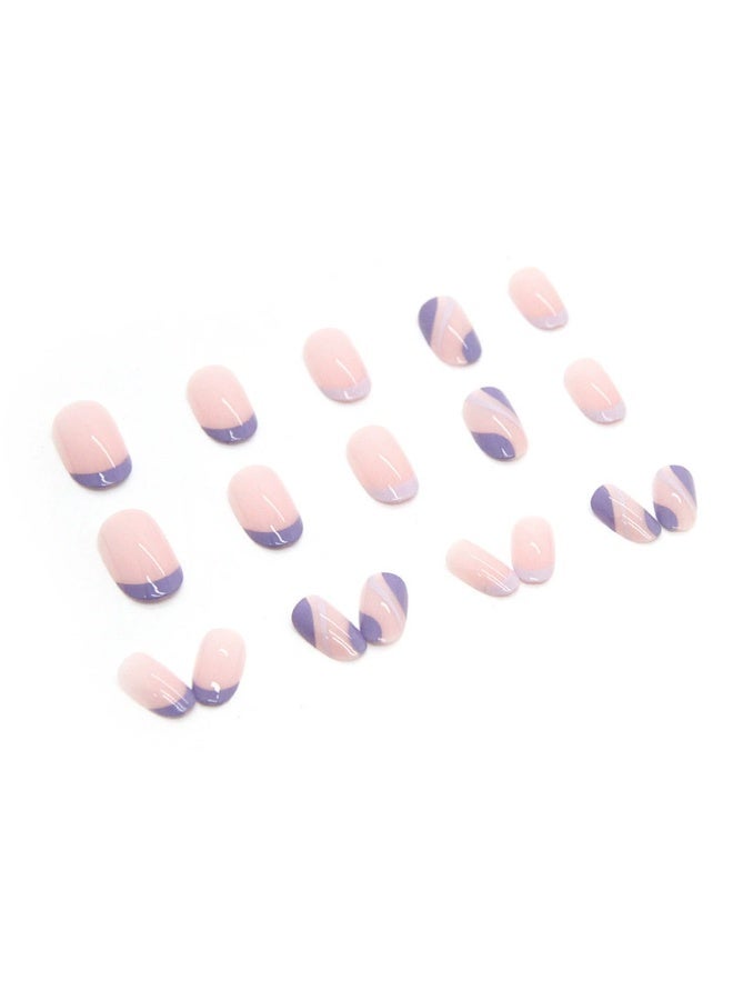 Goolsky أظافر ضغط قصيرة مميزة بنمط موجة وردية بنفسجية لسحر ناعم - Image 4