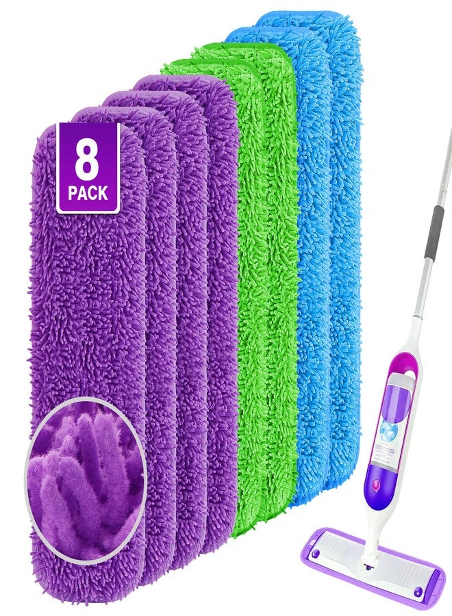 UNIMADE Reusable Mop Pads for Swiffer PowerMop, 8 Pack Microfiber Mop Pad Refill with Scrubber Strips for 13''-15'' SprayMop, Washable Mop Pads Use for Most Floor Types, Designed for Pets - Multicolor - Image 1