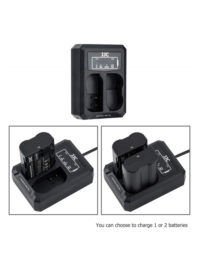 JJC EN-EL15 Battery Charger USB Dual Slot for Nikon Z5 Z6 Z7 Z6II Z7II D850 D780 D750 D610 D600 D500 D7500 D7200 D7100 D7000 D810A D810 D800E D800 Cameras - Image 1