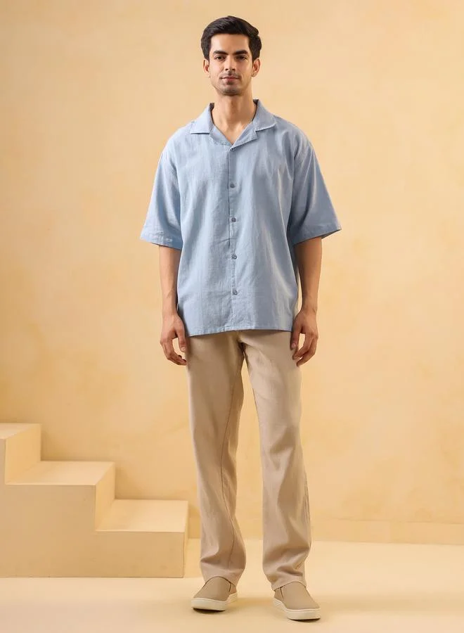 Truloom Blue Men Blue Solid Oversized Cotton Shirt for Men | Best Price UAE