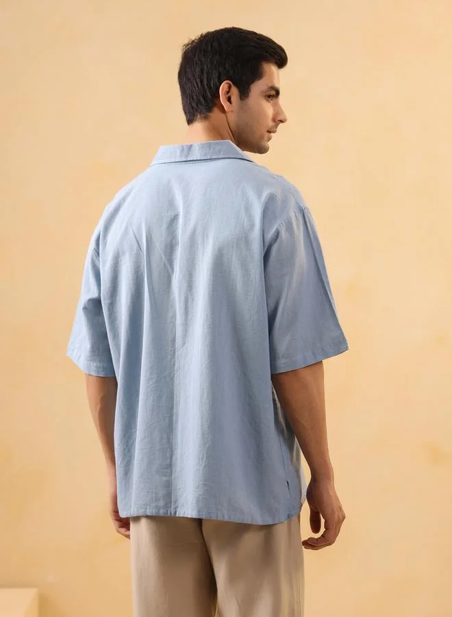 Truloom Blue Men Blue Solid Oversized Cotton Shirt for Men | Best Price UAE