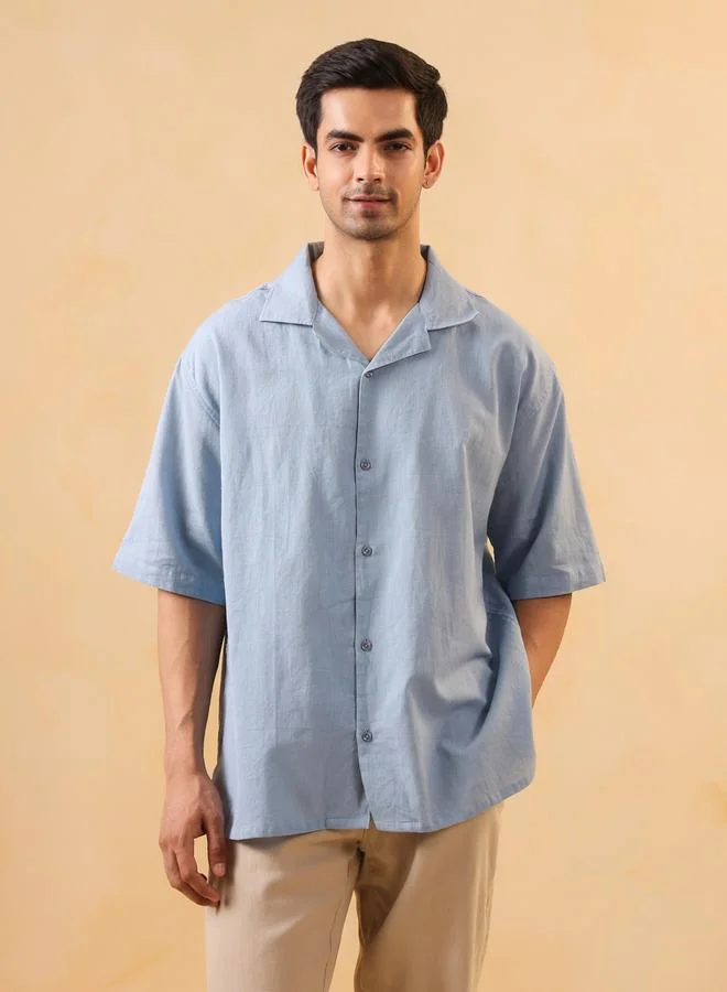 Truloom Blue Men Blue Solid Oversized Cotton Shirt for Men | Best Price UAE