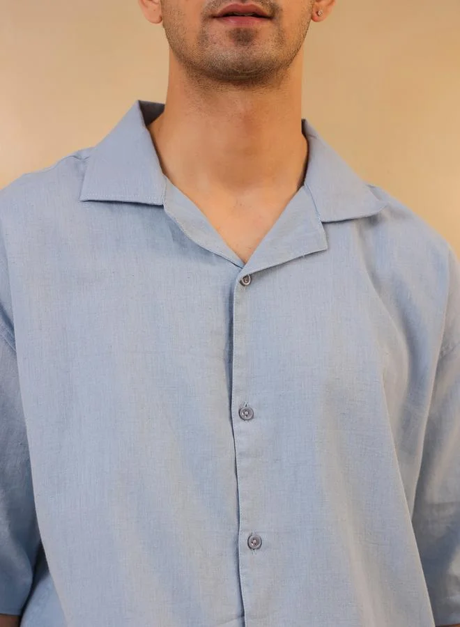Truloom Blue Men Blue Solid Oversized Cotton Shirt for Men | Best Price UAE