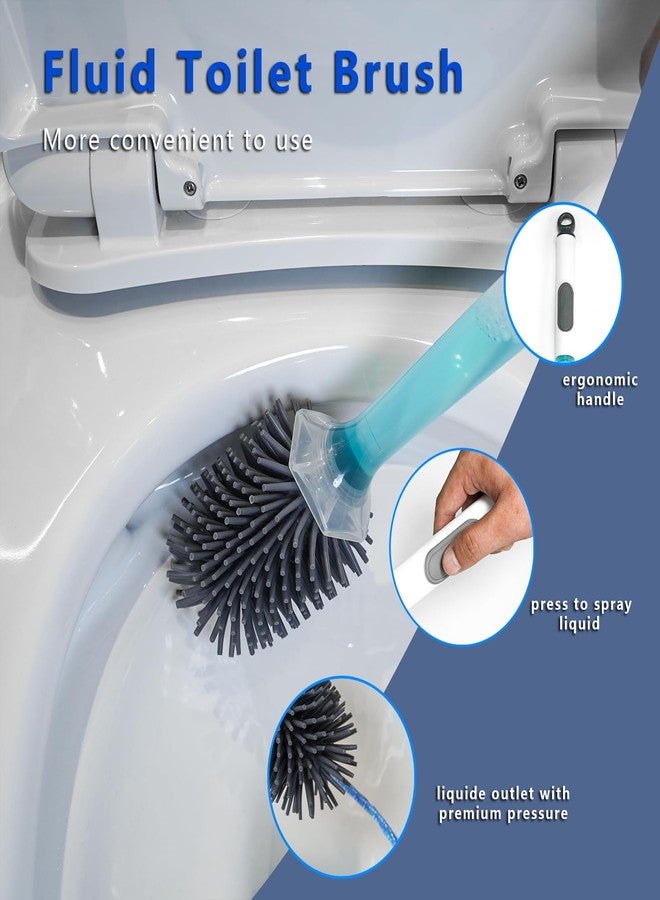BERGFBV Silicone Toilet Brush and Holder Set, 2 Packs Bendable Toilet Scrubber for Curved Rim, Non-Scratch Drip-Resistant Brush with Sprayer, Space Saving Bathroom Essentials (2) - Image 5