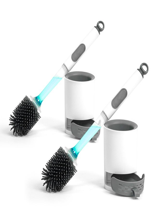 BERGFBV Silicone Toilet Brush and Holder Set, 2 Packs Bendable Toilet Scrubber for Curved Rim, Non-Scratch Drip-Resistant Brush with Sprayer, Space Saving Bathroom Essentials (2) - Image 1
