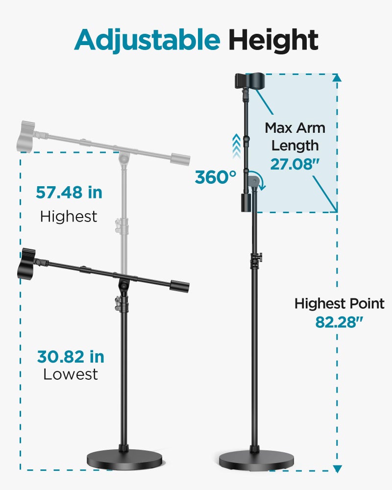 InnoGear Mic Stand, Max Height 82.28" Microphone Stand Floor Detachable Boom Mic Arm Stands with Weighted Base for Blue Yeti HyperX QuadCast Shure SM58 Samson Q2U Fifine K669B Singing Stage - Image 4