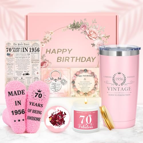 Saineron 70th Birthday Gifts for Women Classy 70th Birthday Gifts for 70 Year Old Woman Cool 70 and Fabulous Gift Ideas for Mom Unique 1956 Decorations for Women 70s Accessories for Female Ladies Her - Image 1