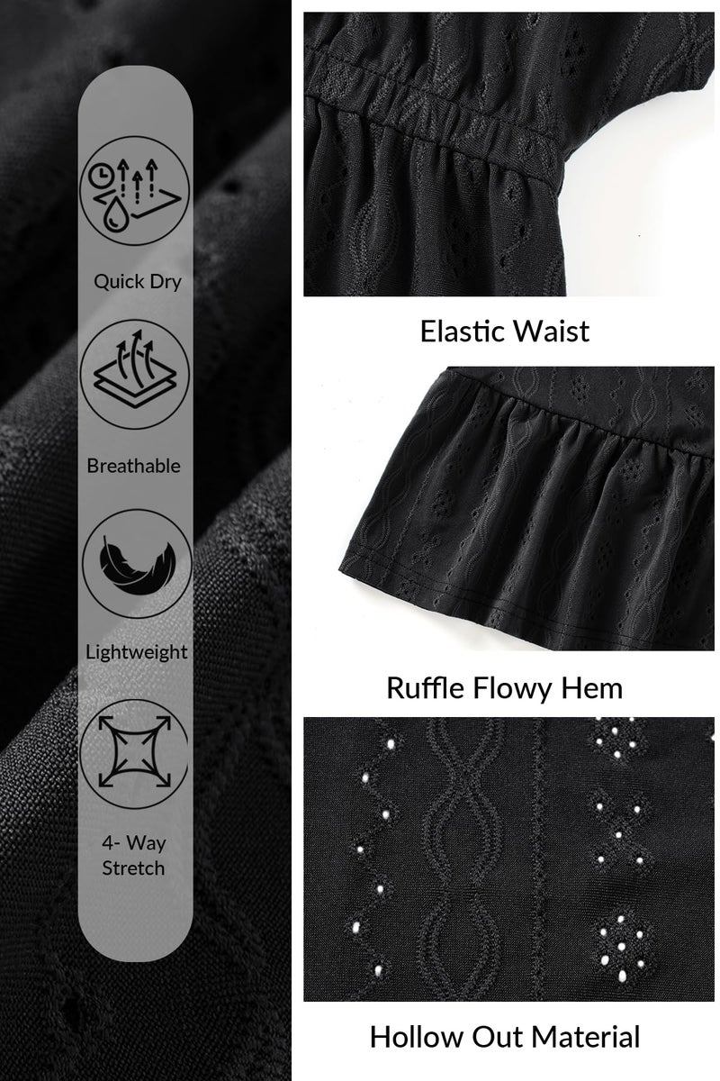 Yonique Plus Size Swimsuit Cover Up Women - V Neck Swimwear Short Sleeve Coverups Ruffle Hem Beach Dress 2026 Black 20W - Image 5