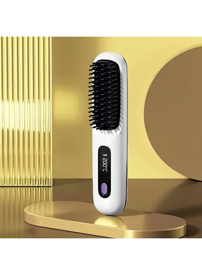 White Portable Wireless Hair Straightener USB Charging Burn Proof Display Screen 3 Temperature - Image 1