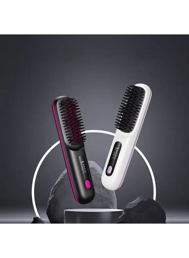 White Portable Wireless Hair Straightener USB Charging Burn Proof Display Screen 3 Temperature - Image 2