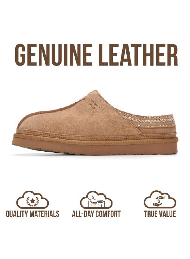 Project Cloud Mens Slippers 100% Genuine Leather & Australian Shearling Lining Furry House Slippers for Men with Memory Foam Insole - Lightweight and Non-Slip Mens Shoes (Unwind), Chestnut Suede, 11.5 - Image 3