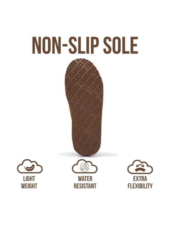 Project Cloud Mens Slippers 100% Genuine Leather & Australian Shearling Lining Furry House Slippers for Men with Memory Foam Insole - Lightweight and Non-Slip Mens Shoes (Unwind), Chestnut Suede, 11.5 - Image 4