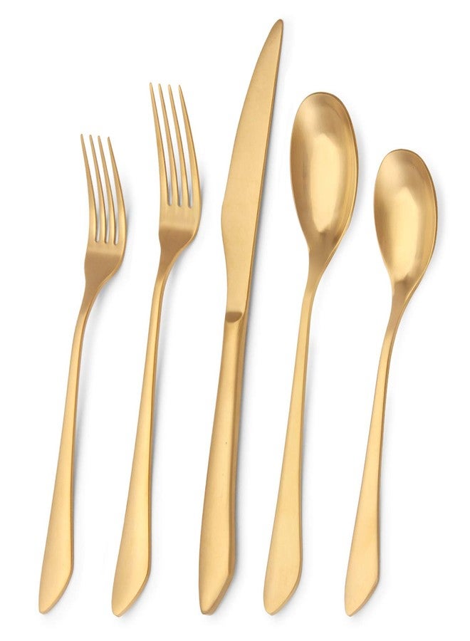 sharecook Matte Gold Silverware Set, 20-Piece Stainless Steel Flatware Set, Kitchen Utensil Set Service for 4, Satin Finish Tableware Cutlery Set for Home and Restaurant, Dishwasher Safe - Image 1