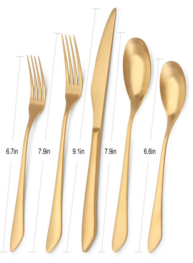 sharecook Matte Gold Silverware Set, 20-Piece Stainless Steel Flatware Set, Kitchen Utensil Set Service for 4, Satin Finish Tableware Cutlery Set for Home and Restaurant, Dishwasher Safe - Image 2
