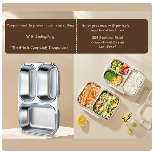 KitchEase Stainless Steel Lunch Box for Office, School & Travel | Leakproof, BPA-Free, Airtight Lid | Microwave Safe (Without Lid) & Dishwasher Safe (Yellow, 2 Compartment) - Image 5