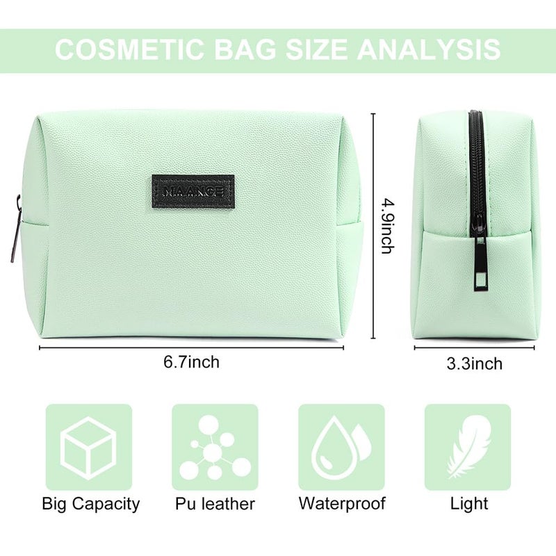 MAANGE Small Makeup Bag For Purse, Travel Cosmetic Bag Makeup Pouch PU Leather Portable Versatile Zipper Pouch For Women (Green) - Image 3