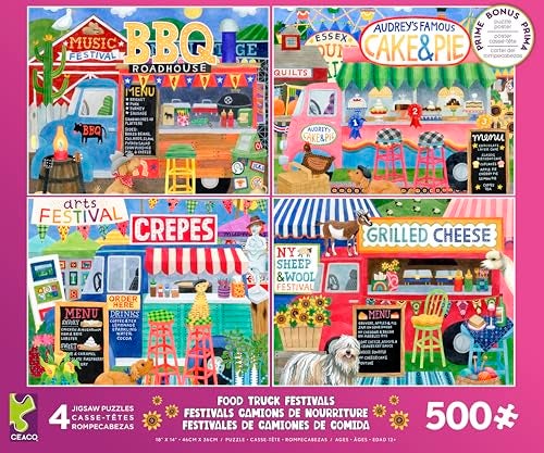 Ceaco 4 in 1 Multipack Food Trucks 4 500 Piece Jigsaw Puzzles Colorful Puzzle PrecisionCut Pieces Beautiful Artwork and Hours of Relaxing Fun - Image 1