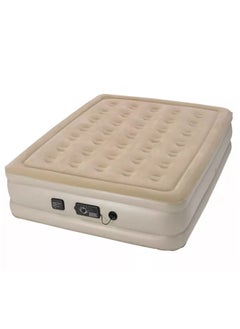 Generic Queen-Size Inflatable Mattress with Built-in Pump – Single Chargeable Beige | Self-Inflating Double Height Air Bed with Adjustable Firmness | Dual Chamber Design, Built-in Nightlight, and USB Port | Raised Flocked Velour Surface for Full-Body Support | Includes Carry Bag  - Image 1