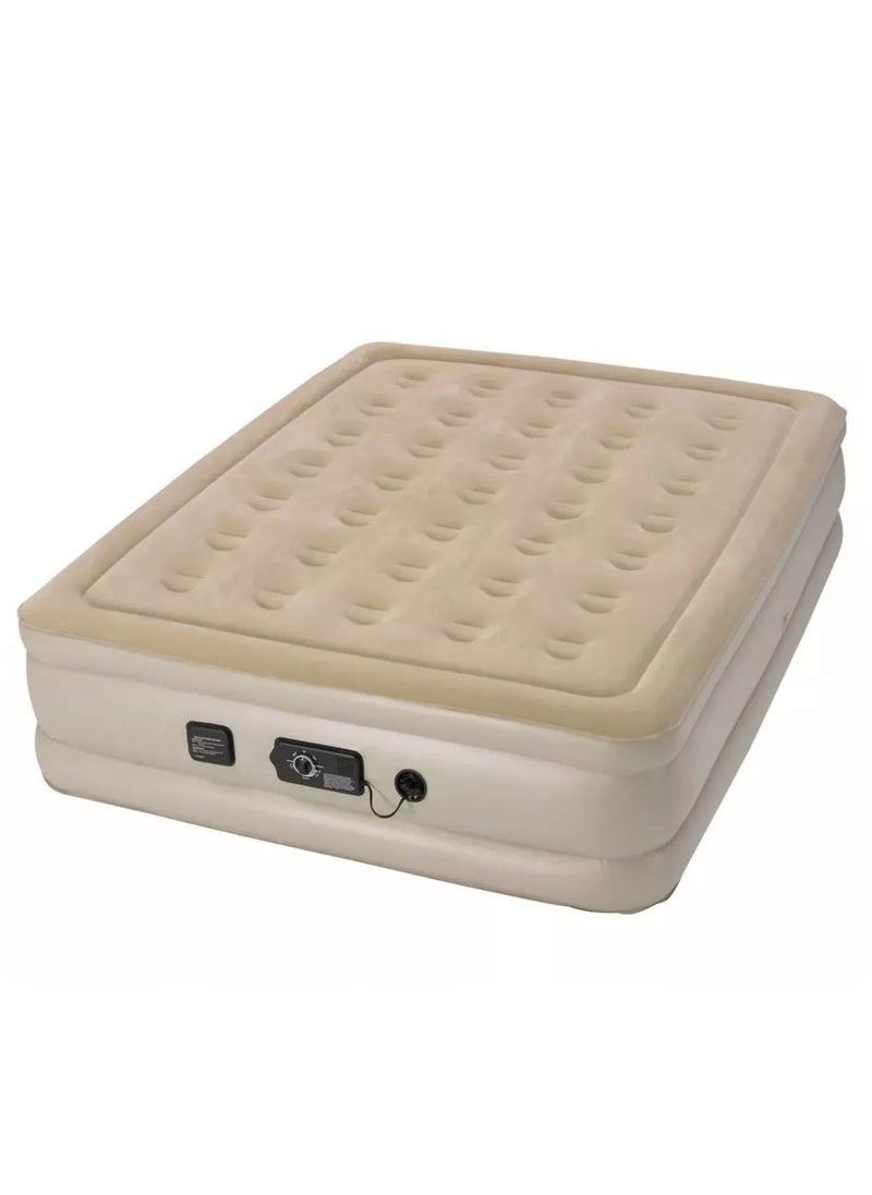 Generic - Queen-Size Inflatable Mattress with Built-in Pump – Single Chargeable Beige | Self-Inflating Double Height Air Bed with Adjustable Firmness | Dual Chamber Design, Built-in Nightlight, and USB Port | Raised Flocked Velour Surface for Full-Body Support | Includes Carry Bag - Image 1