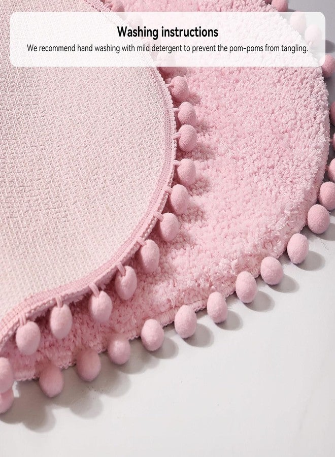 YIRDDEO Bath Mat Pink Rug with Pom Oval Bathroom Rugs for Bedroom Non Slip Cute Boho Absorbent Mats Soft Plush Washable Rug (20 x 30 inches) - Image 3