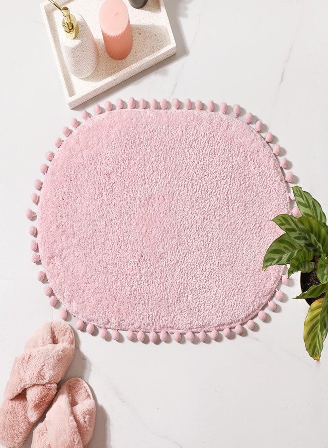 YIRDDEO Bath Mat Pink Rug with Pom Oval Bathroom Rugs for Bedroom Non Slip Cute Boho Absorbent Mats Soft Plush Washable Rug (20 x 30 inches) - Image 2