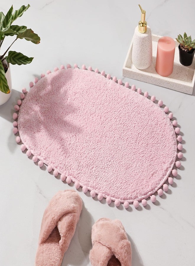 YIRDDEO Bath Mat Pink Rug with Pom Oval Bathroom Rugs for Bedroom Non Slip Cute Boho Absorbent Mats Soft Plush Washable Rug (20 x 30 inches) - Image 5