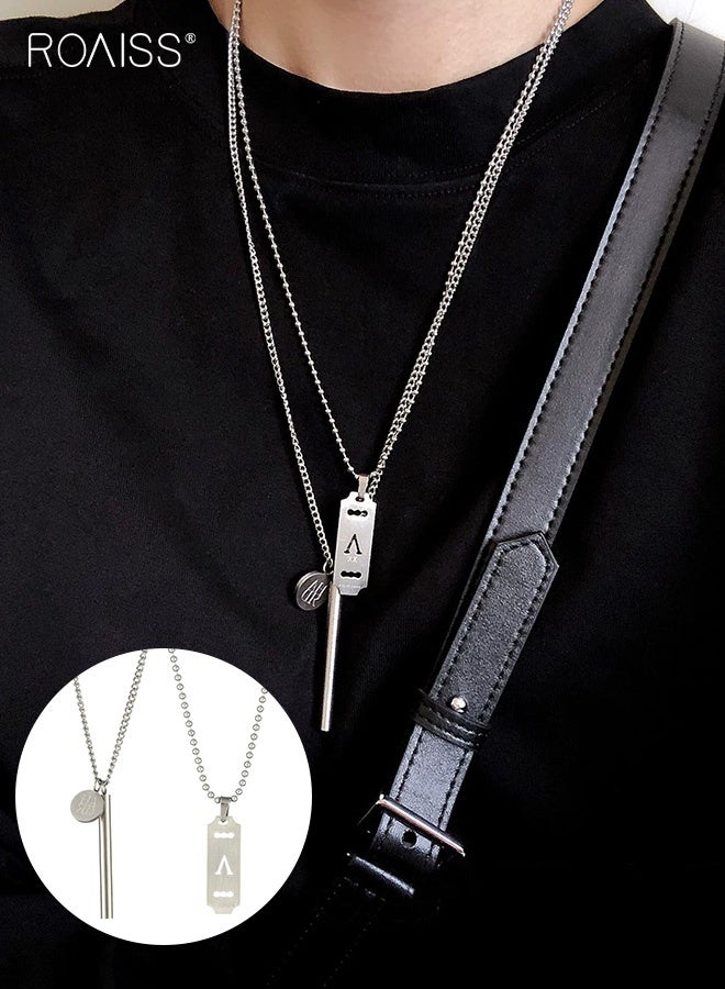 roaiss 2Pcs Unisex Long Titanium Steel Necklace Punk Hip Hop Fashion Sweater Chain for Women Men Trendy Casual Pendant Jewelry Perfect for Streetwear and Daily Outfit Accessories - Image 1
