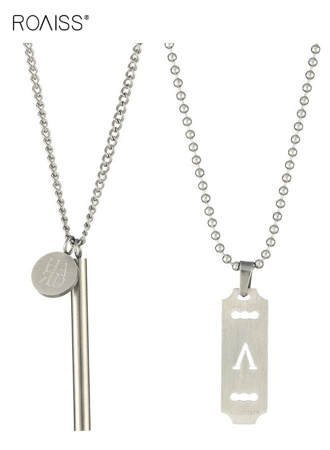 roaiss 2Pcs Unisex Long Titanium Steel Necklace Punk Hip Hop Fashion Sweater Chain for Women Men Trendy Casual Pendant Jewelry Perfect for Streetwear and Daily Outfit Accessories - Image 5