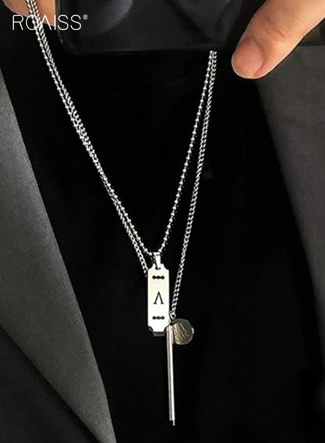 roaiss 2Pcs Unisex Long Titanium Steel Necklace Punk Hip Hop Fashion Sweater Chain for Women Men Trendy Casual Pendant Jewelry Perfect for Streetwear and Daily Outfit Accessories - Image 3