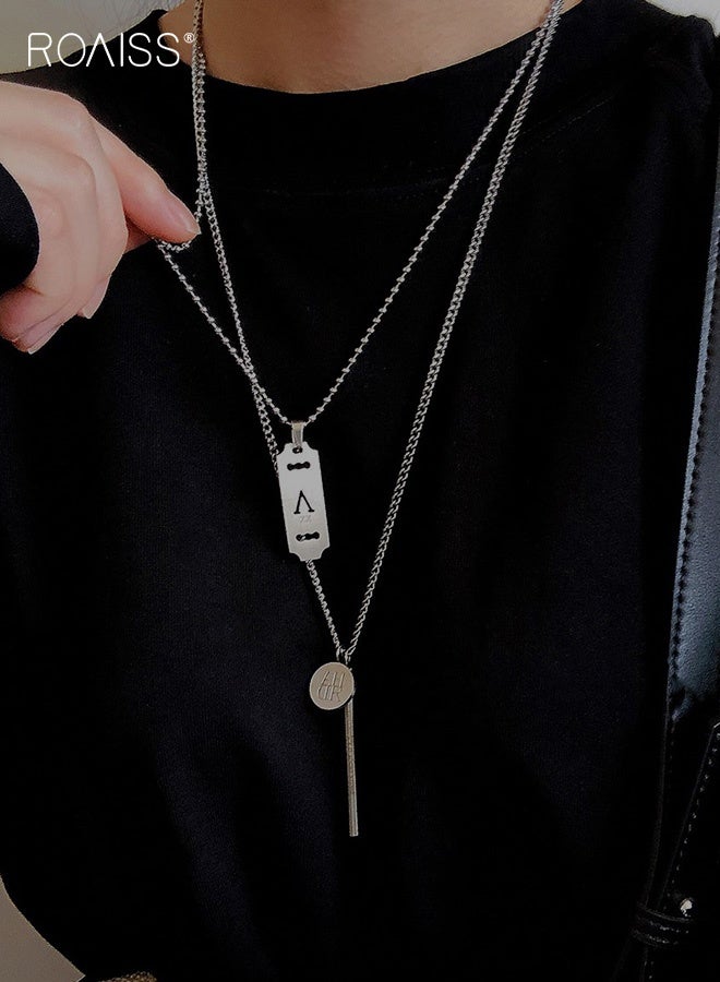 roaiss 2Pcs Unisex Long Titanium Steel Necklace Punk Hip Hop Fashion Sweater Chain for Women Men Trendy Casual Pendant Jewelry Perfect for Streetwear and Daily Outfit Accessories - Image 2