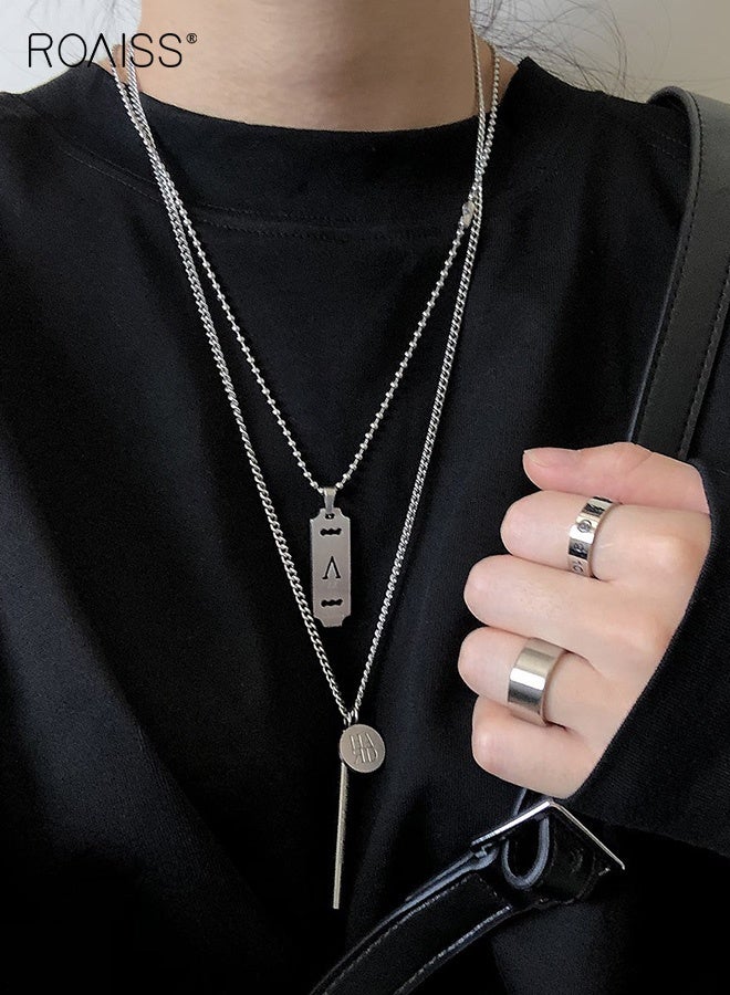 roaiss 2Pcs Unisex Long Titanium Steel Necklace Punk Hip Hop Fashion Sweater Chain for Women Men Trendy Casual Pendant Jewelry Perfect for Streetwear and Daily Outfit Accessories - Image 4