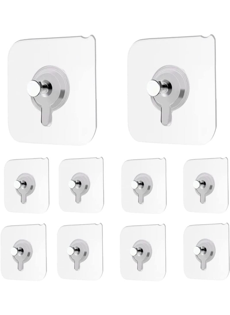 10 Pieces Transparent Nailless Adhesive Wall Hook Replacement, Waterproof and Suitable for Hanging in Bathroom, Shower, and Kitchen, Load Capacity up to 5.0kg, Double-sided Adhesive Nails for Wall Mounting without Drilling, Ideal Replacement for Regular Nails, Used for Frames and Paintings, Strong Stainless Steel Hook for Bedroom and Living Room - Hanging Nails - Adhesive Nails - Double-sided Nail Replacement - Image 1