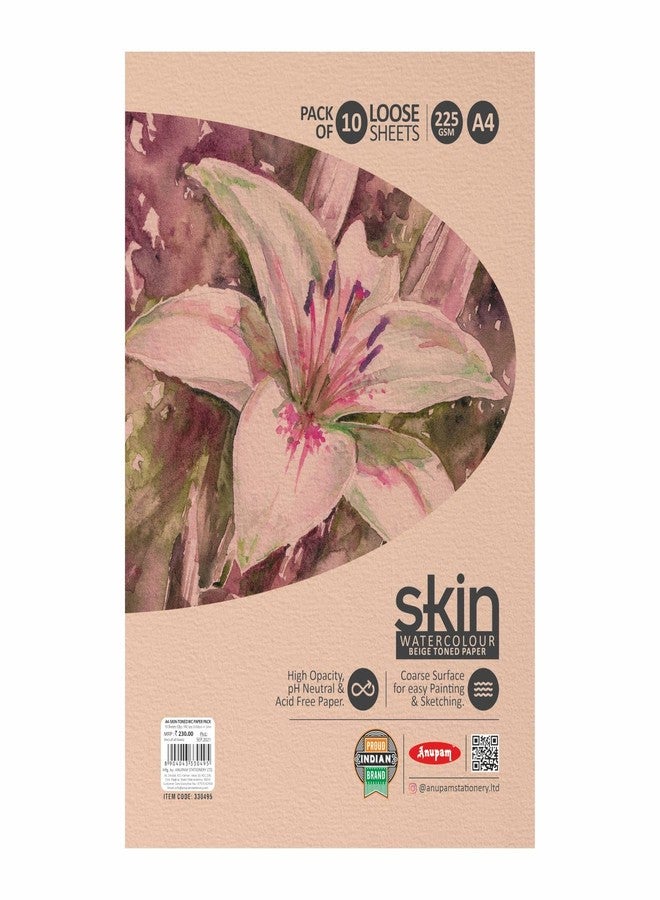 Anupam Skin Watercolour Beige Toned Paper - Acid Free - Cold Press Paper - 10 Loose Sheet - 225 GSM - A4 - Image 2