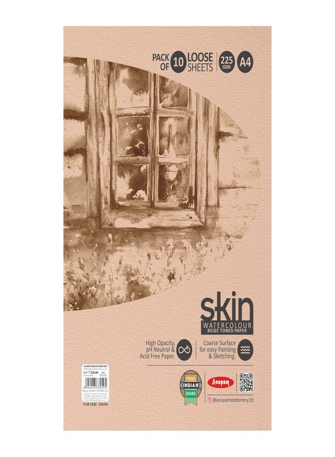 Anupam Skin Watercolour Beige Toned Paper - Acid Free - Cold Press Paper - 10 Loose Sheet - 225 GSM - A4 - Image 1
