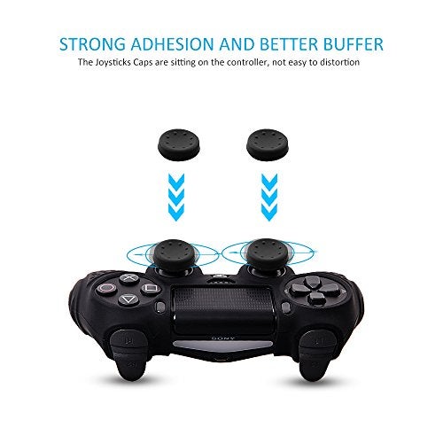 CHINFAI CHIN FAI PS4 Controller DualShock4 Skin Grip Anti-Slip Silicone Cover Protector Case for Sony PS4/PS4 Slim/PS4 Pro Controller with 8 Thumb Grips (Black) - Image 5