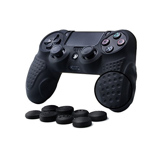 CHINFAI CHIN FAI PS4 Controller DualShock4 Skin Grip Anti-Slip Silicone Cover Protector Case for Sony PS4/PS4 Slim/PS4 Pro Controller with 8 Thumb Grips (Black) - Image 1