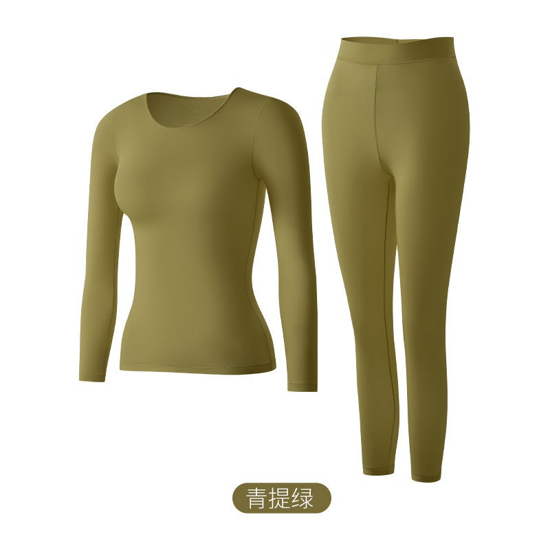 Explosions Beautiful Autumn Skin Winter Clothes High Elastic Abdominal Moisturizing Moisturizing Ultra-thin Base Thermal Underwear Top suit Women Red (set)  - Image 2