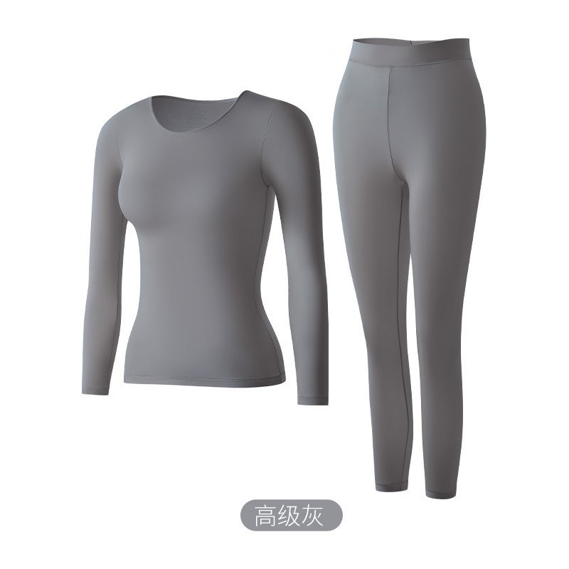 Explosions Beautiful Autumn Skin Winter Clothes High Elastic Abdominal Moisturizing Moisturizing Ultra-thin Base Thermal Underwear Top suit Women Red (set)  - Image 5