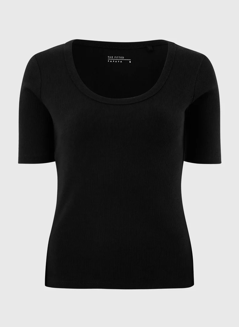Matalan Black Ribbed Scoop Neck T-Shirt