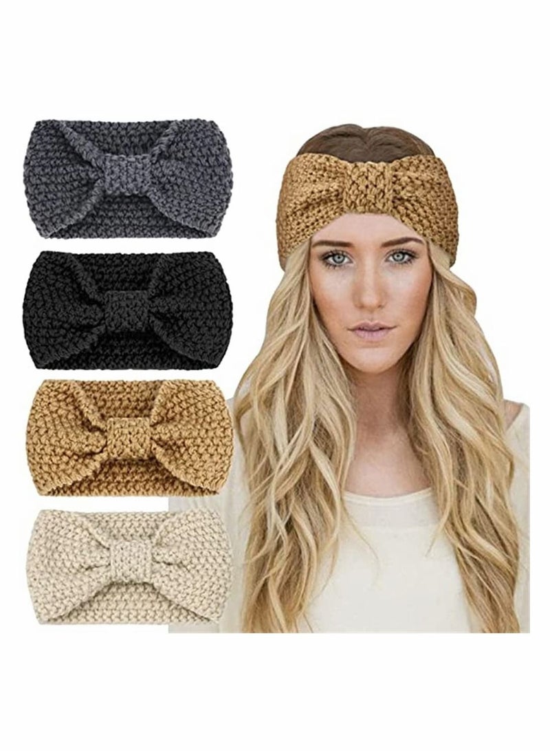 4 Pcs Knitted Hairband, Crochet Turban Headband for Women Girls Warm Bulky Crocheted Headwrap Accessories for Women and Girls Cute Knot Hair - Image 1