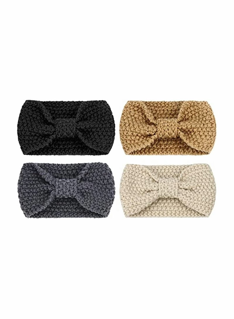 4 Pcs Knitted Hairband, Crochet Turban Headband for Women Girls Warm Bulky Crocheted Headwrap Accessories for Women and Girls Cute Knot Hair - Image 2