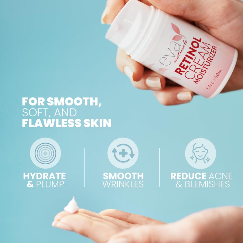 Eva Naturals Anti-Aging Retinol Cream For Face - Anti-wrinkle Retinol-Complex Moisturizer Day & Night Cream w/Hyaluronic Acid & Vitamin E For Women & Men - Reduce Fine Lines & Dark Spots - 1.7 Fl Oz - Image 2