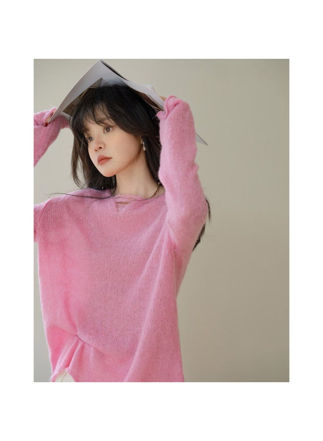 Mt Autumn Lazy French V-neck Sweater With Wool, Slimming Knit Top For Wome - Image 2